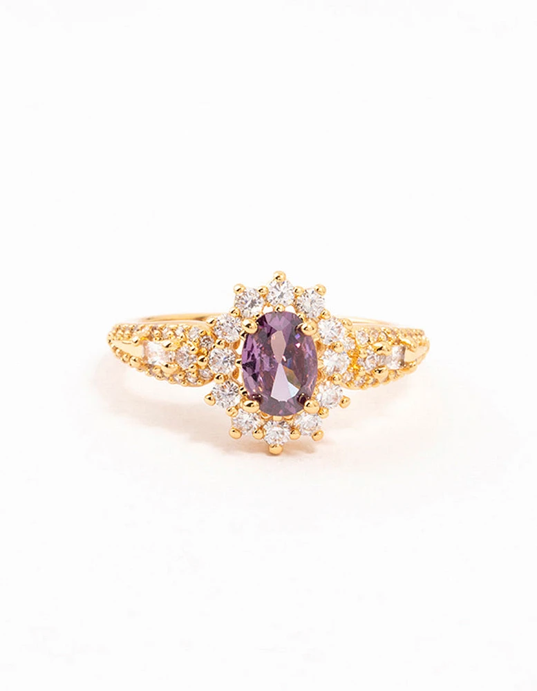 Gold Opulent Purple Cubic Zirconia Statement Ring