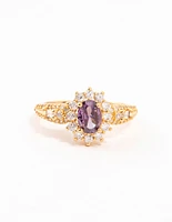 Gold Opulent Purple Cubic Zirconia Statement Ring