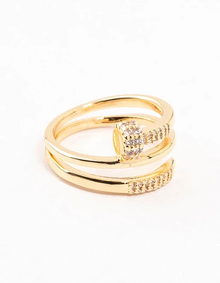 Gold Plated Cubic Zirconia Nail Wrapped Ring