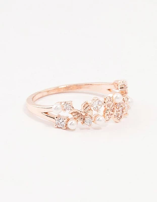 Rose Gold Plated Butterfly Pearl Band Ring