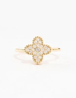 Gold Plated Cubic Zirconia Clover Statement Ring