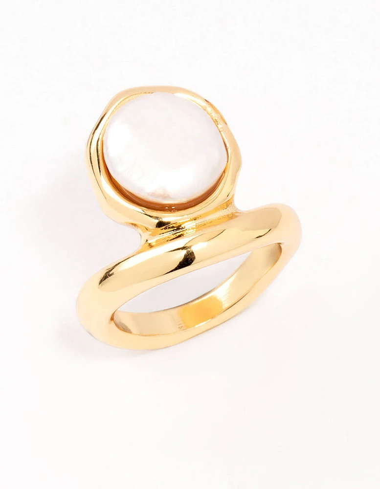 Gold Organic Pearl Band Ring