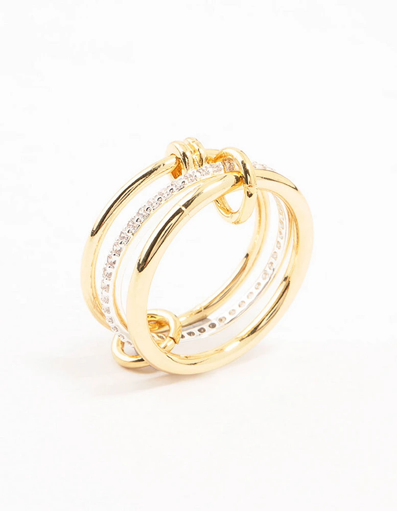 Gold & Silver Plated Diamante Rondell Stacked Ring