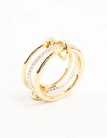Gold & Silver Plated Diamante Rondell Stacked Ring