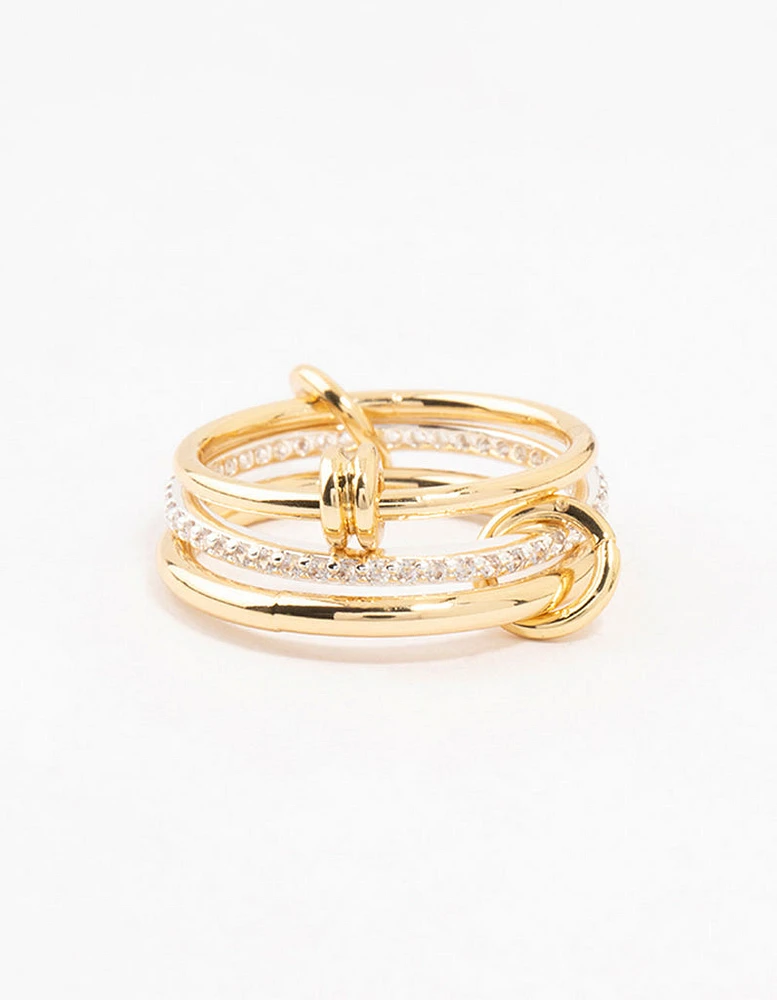 Gold & Silver Plated Diamante Rondell Stacked Ring