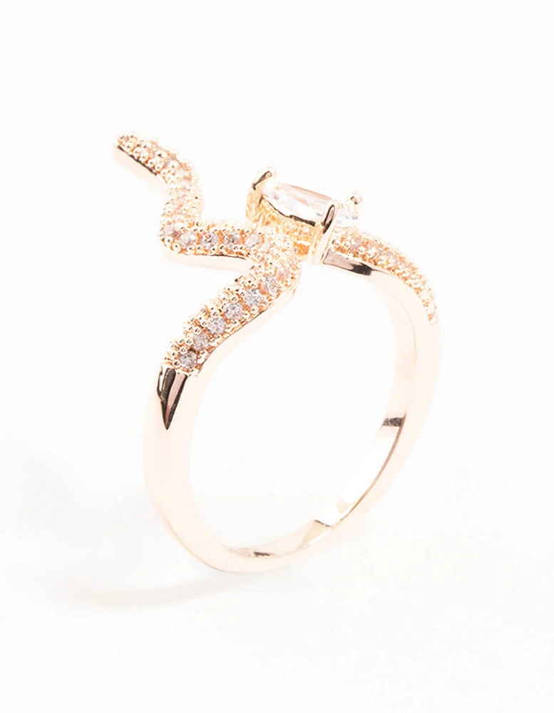 Rose Gold Pave Crystal Snake Ring