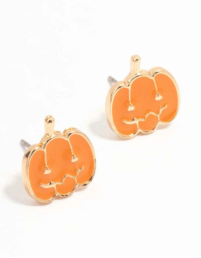 Gold Pumpkin Faced Stud Earrings