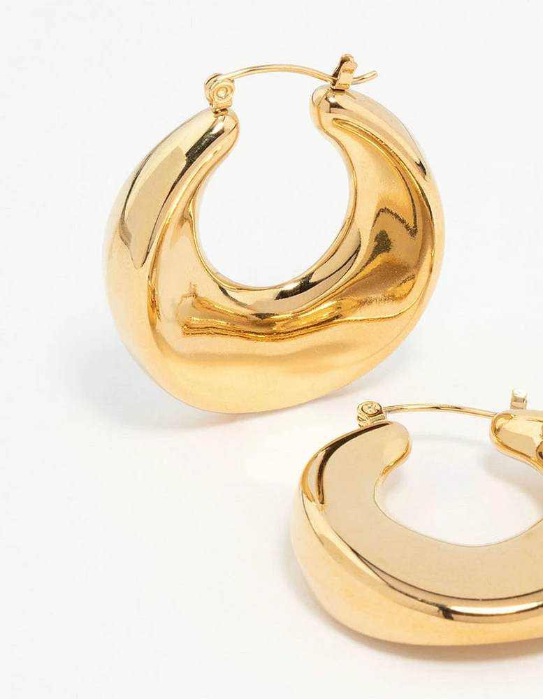 Waterproof Gold Plated Stainless Steel Large Hoop Earrings