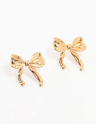 Waterproof Gold Plated Stainless Steel Molten Bow Stud Earrings