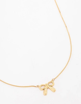 Waterproof Gold Plated Stainless Steel Pendant Bow Necklace