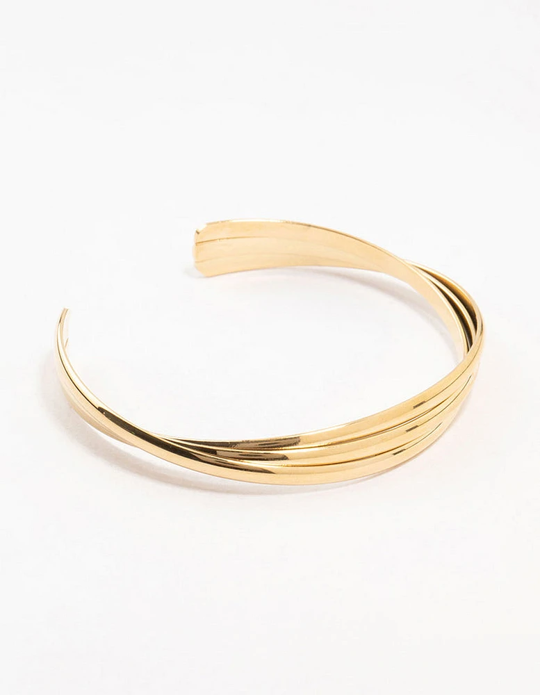 Waterproof Gold Plated  Stainless Steel Twisted Ribbed Wrist Cuff