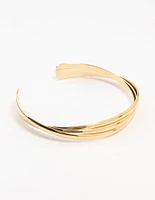 Waterproof Gold Plated  Stainless Steel Twisted Ribbed Wrist Cuff