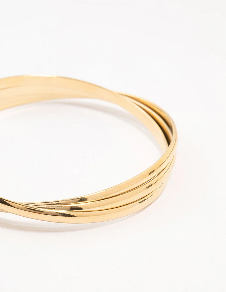 Waterproof Gold Plated  Stainless Steel Twisted Ribbed Wrist Cuff