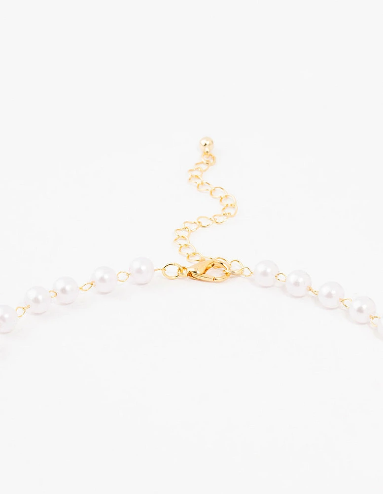 Gold Plated Pearl Baroque Cross Necklace