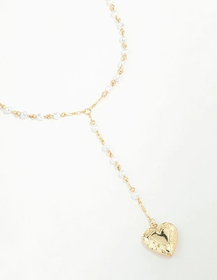 Gold Plated Pearl Heart Locket Necklace