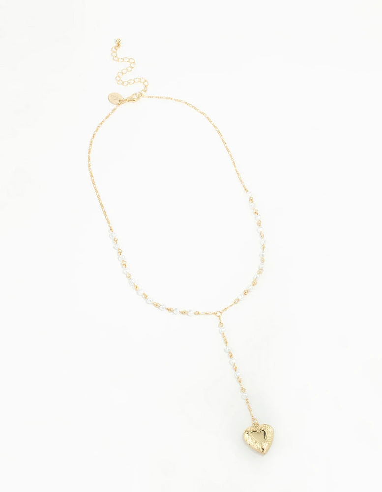 Gold Plated Pearl Heart Locket Necklace