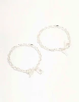 Silver Chunky Lock & Key Bracelets 2-Pack