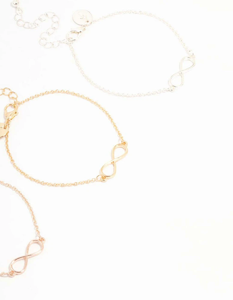 Mixed Metals Infinity Bracelets 3-Pack