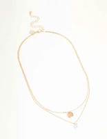 Gold Disc & Diamante Layered Necklace