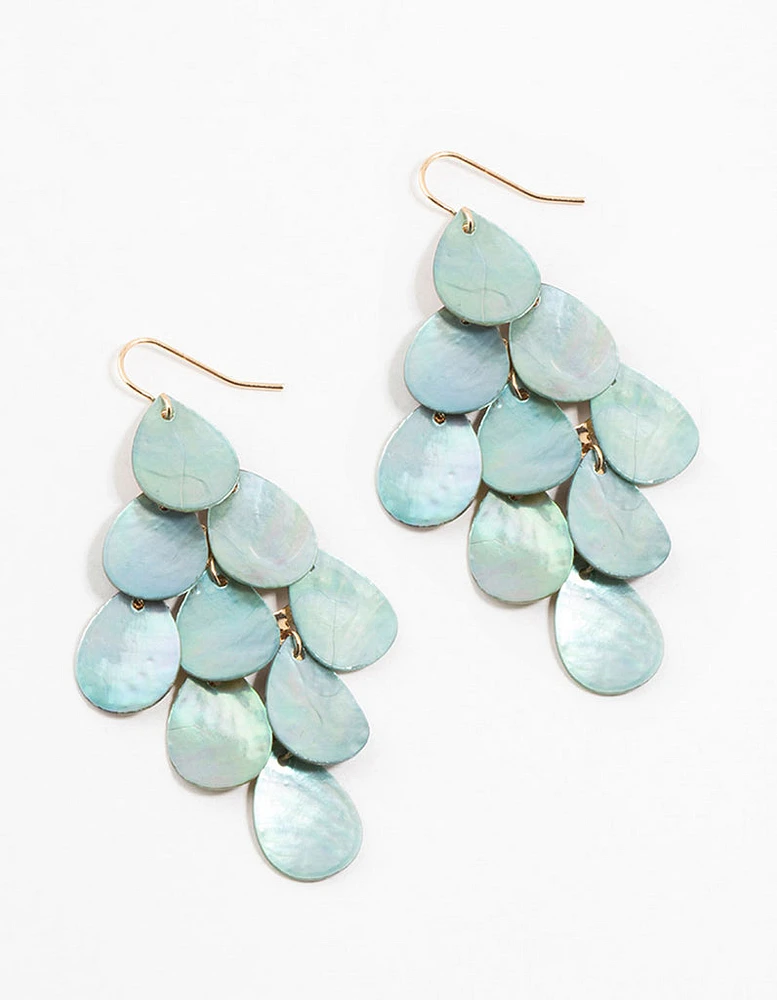 Blue Genuine Shell Layered Drop Earrings