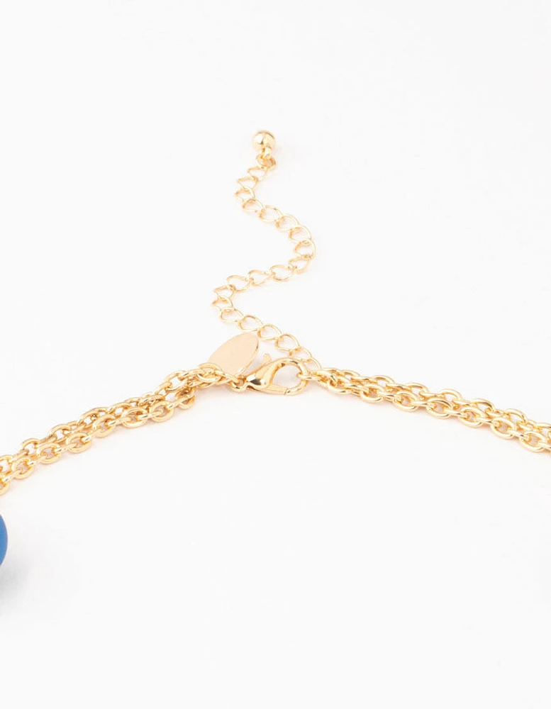 Gold & Blue Straw Beads Necklace