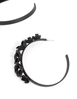 Black  Floral Pearl Hoop Earrings