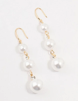 Gold Diamante Pearl Drop Earrings