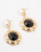 Gold & Black Pearl Stone Antique Drop Earrings