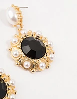 Gold & Black Pearl Stone Antique Drop Earrings