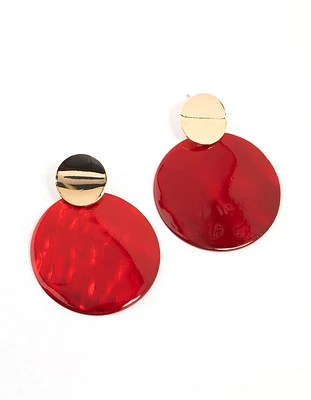 Red Circle Drop Earrings