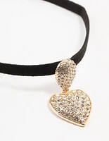 Gold & Black  Pave Diamante Heart Choker