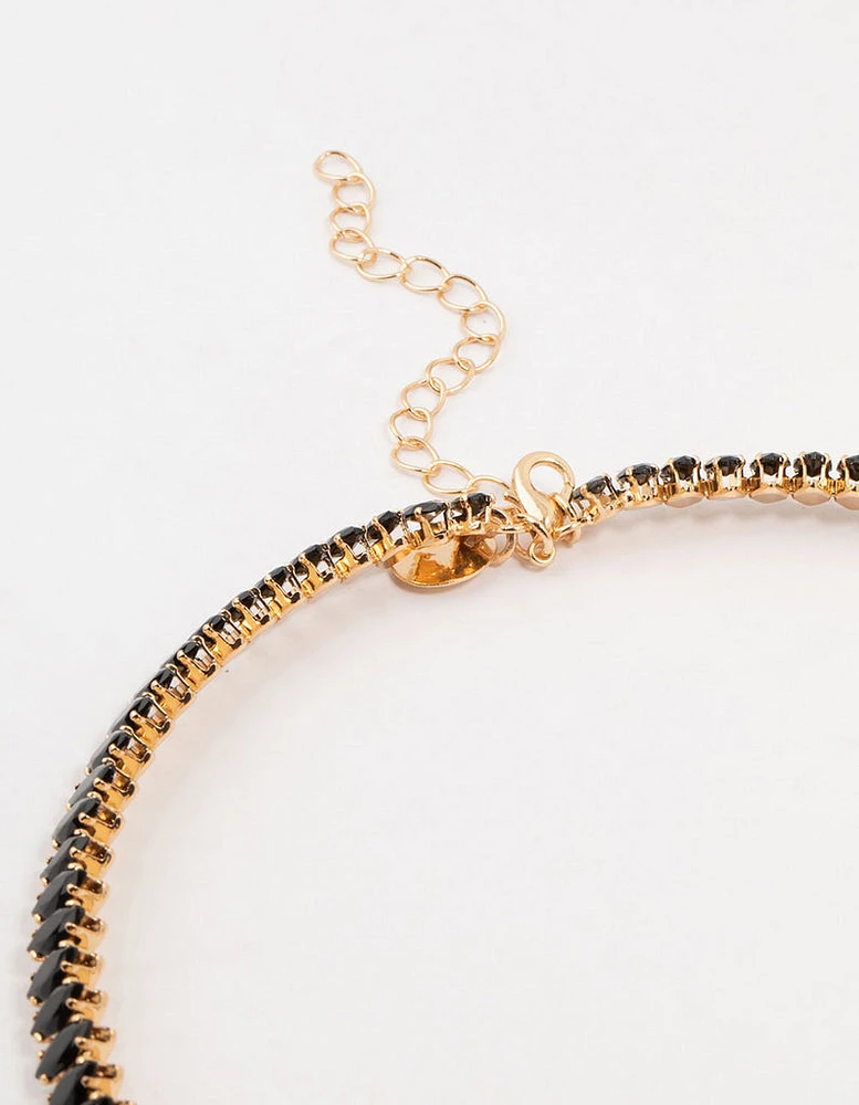 Gold Black Diamante Wrapped Stretch Choker