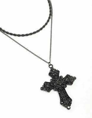 Coated Cross Rope Layered Necklace