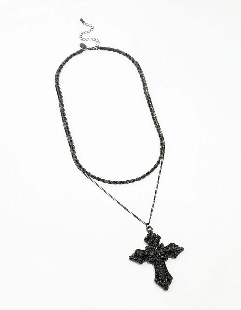 Coated Cross Rope Layered Necklace