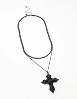 Coated Cross Rope Layered Necklace