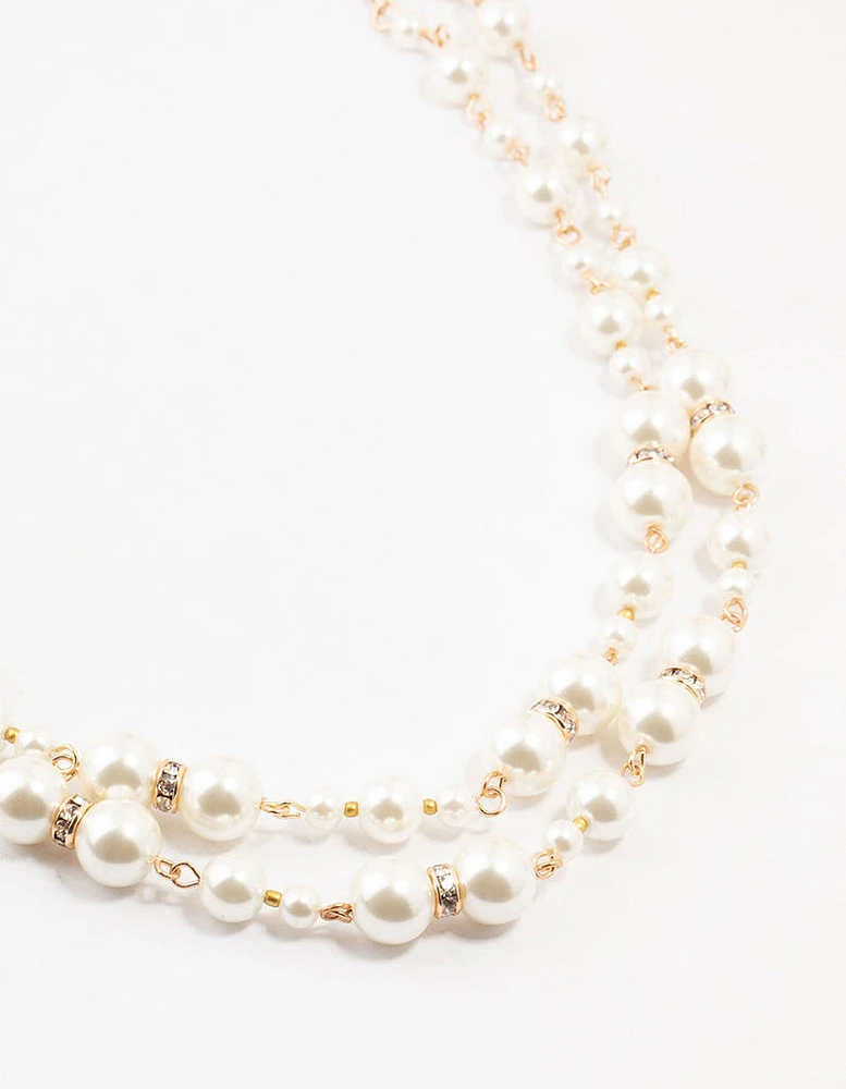 Beaded Metallic Pearl Layered Necklace