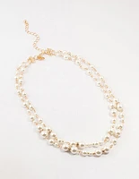 Beaded Metallic Pearl Layered Necklace