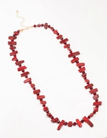 Red Beaded Layered Necklace