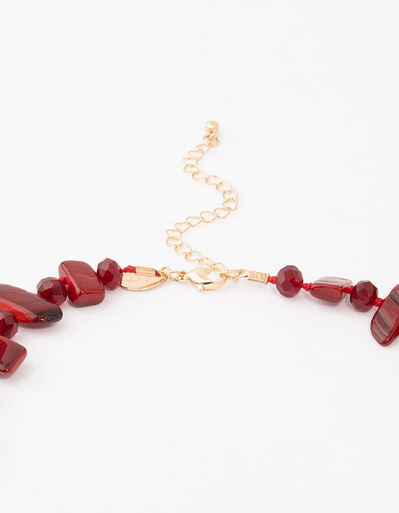 Red Beaded Layered Necklace