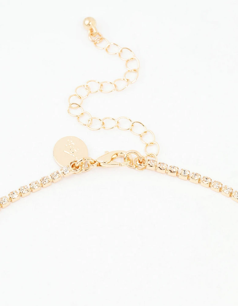 Gold Diamante Teardrop Cascading Necklace & Earring Set