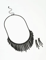 Coated Diamante Tassel Earrings & Necklace Set