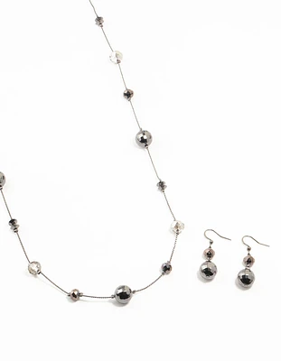 Gunmetal Disco Ball Station Necklace & Earrings Set