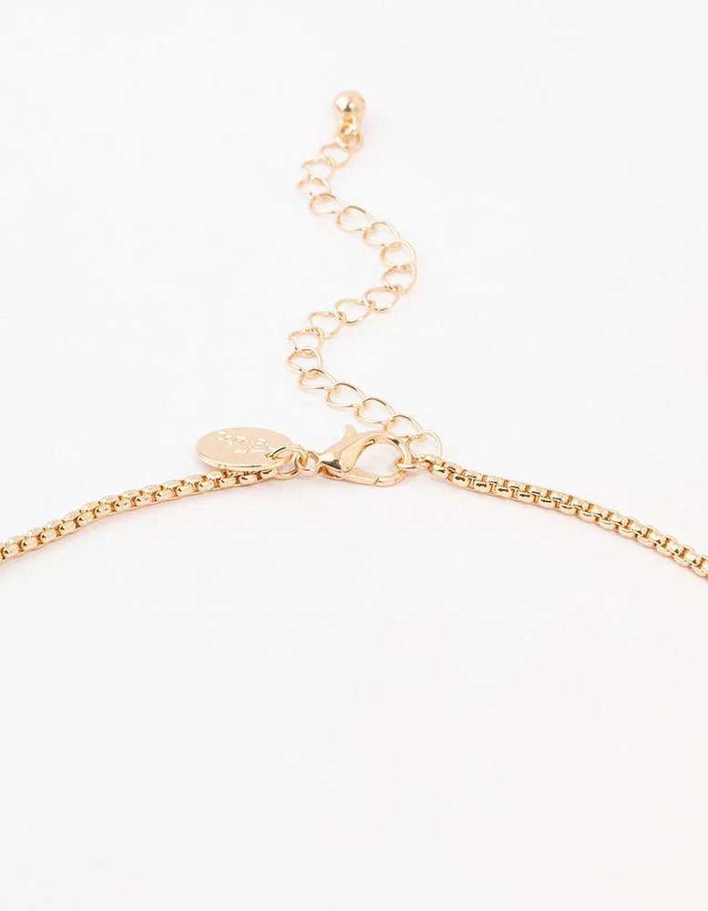 Gold Halo Red Diamante Y-Necklace