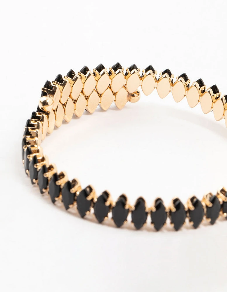 Gold & Black Diamante Stretched Wrapped Wrist Cuff