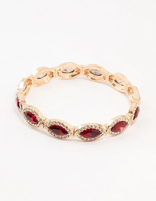 Gold Marquise Red  Diamante Stretch Bracelet