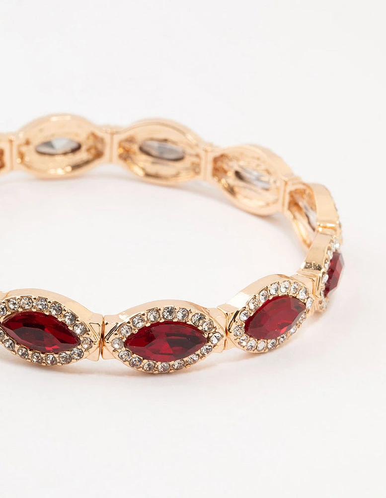 Gold Marquise Red  Diamante Stretch Bracelet