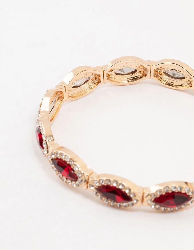 Gold Marquise Red  Diamante Stretch Bracelet