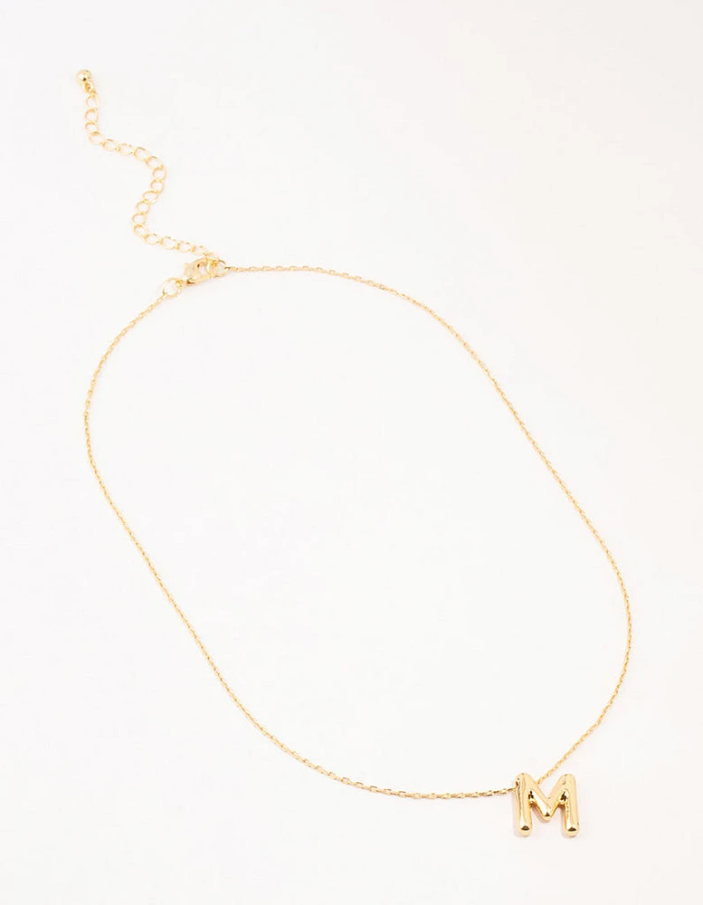 Gold Plated Bubble Letter M Necklace