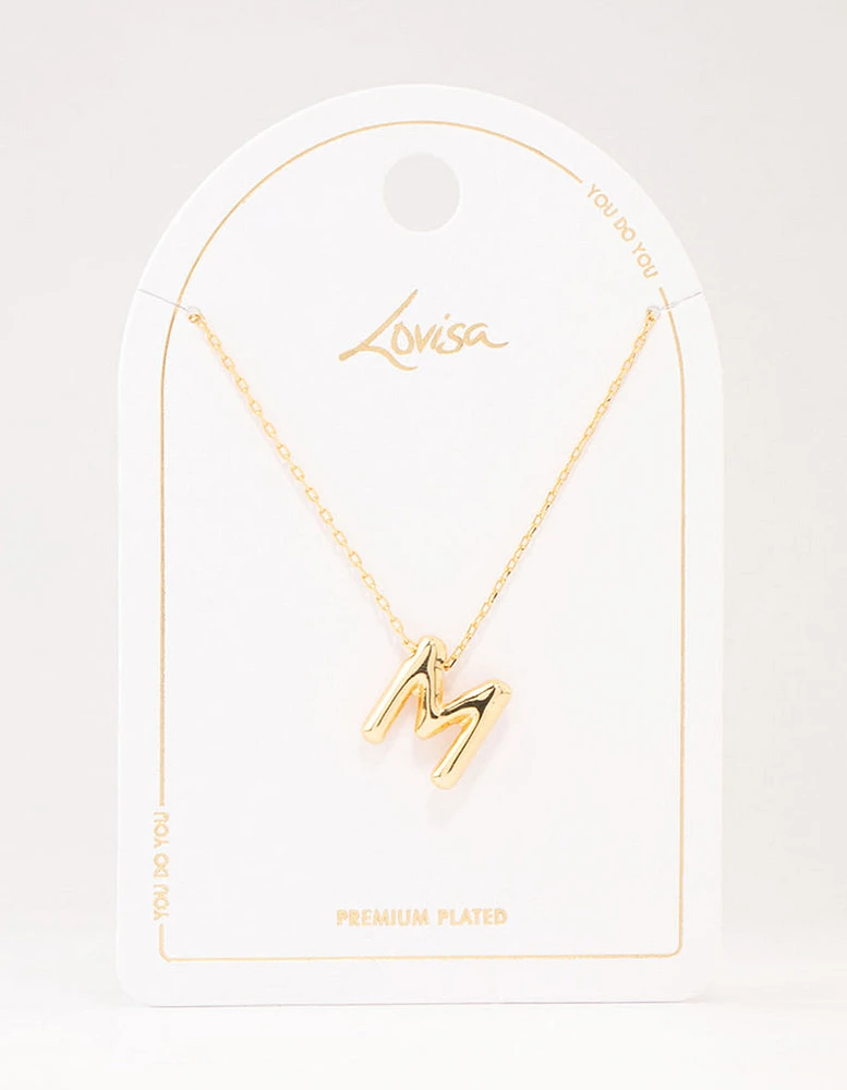 Gold Plated Bubble Letter M Necklace