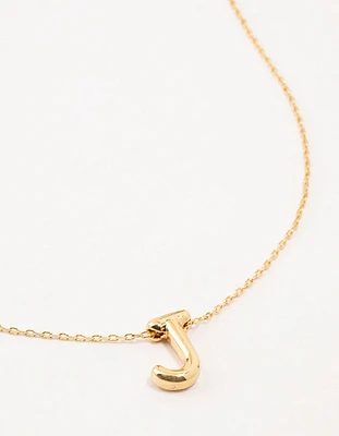 Gold Plated Bubble Letter J Necklace